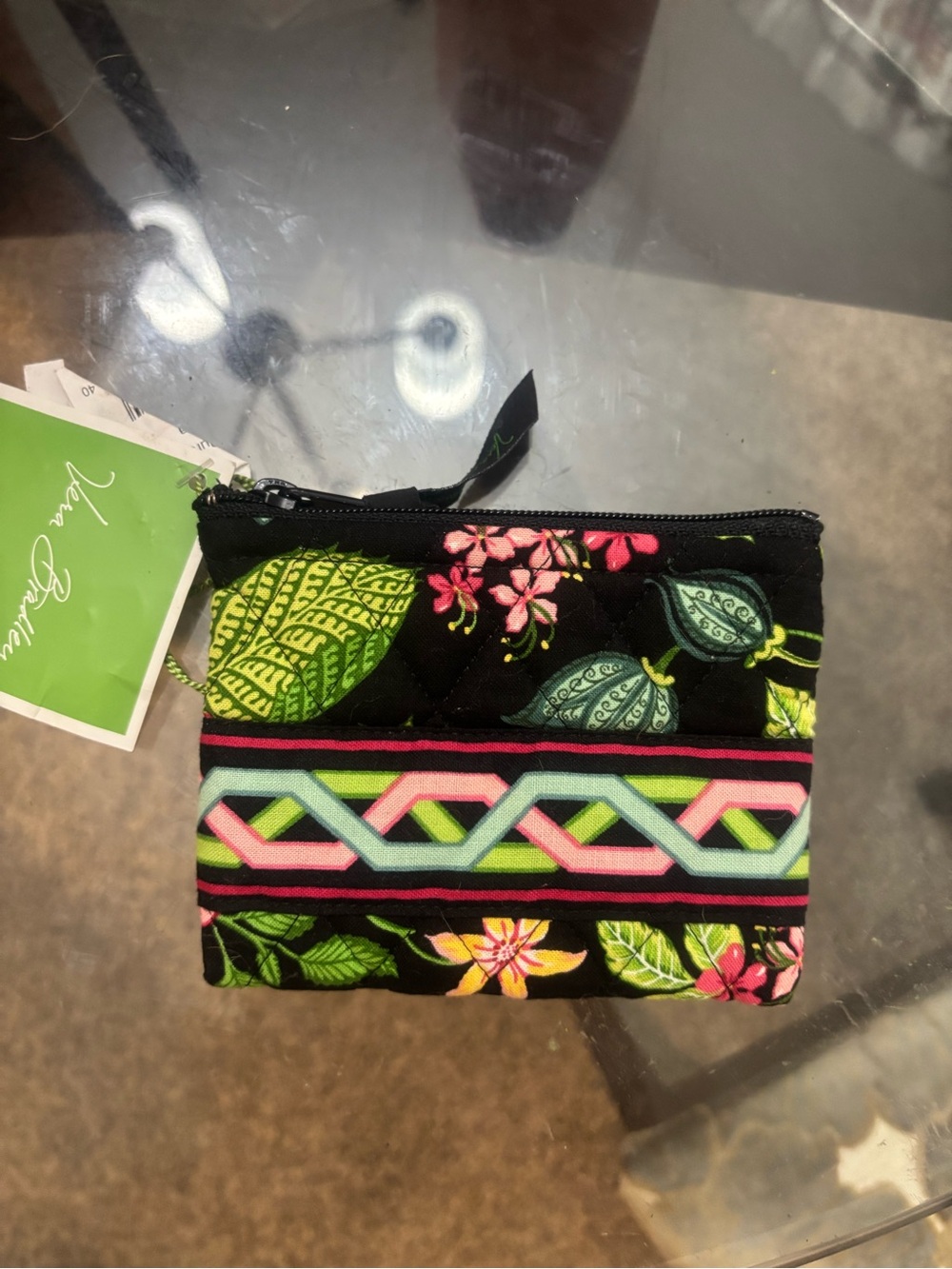 Retired Vera Bradley Quilted Floral Zip Pouch in Black and Green